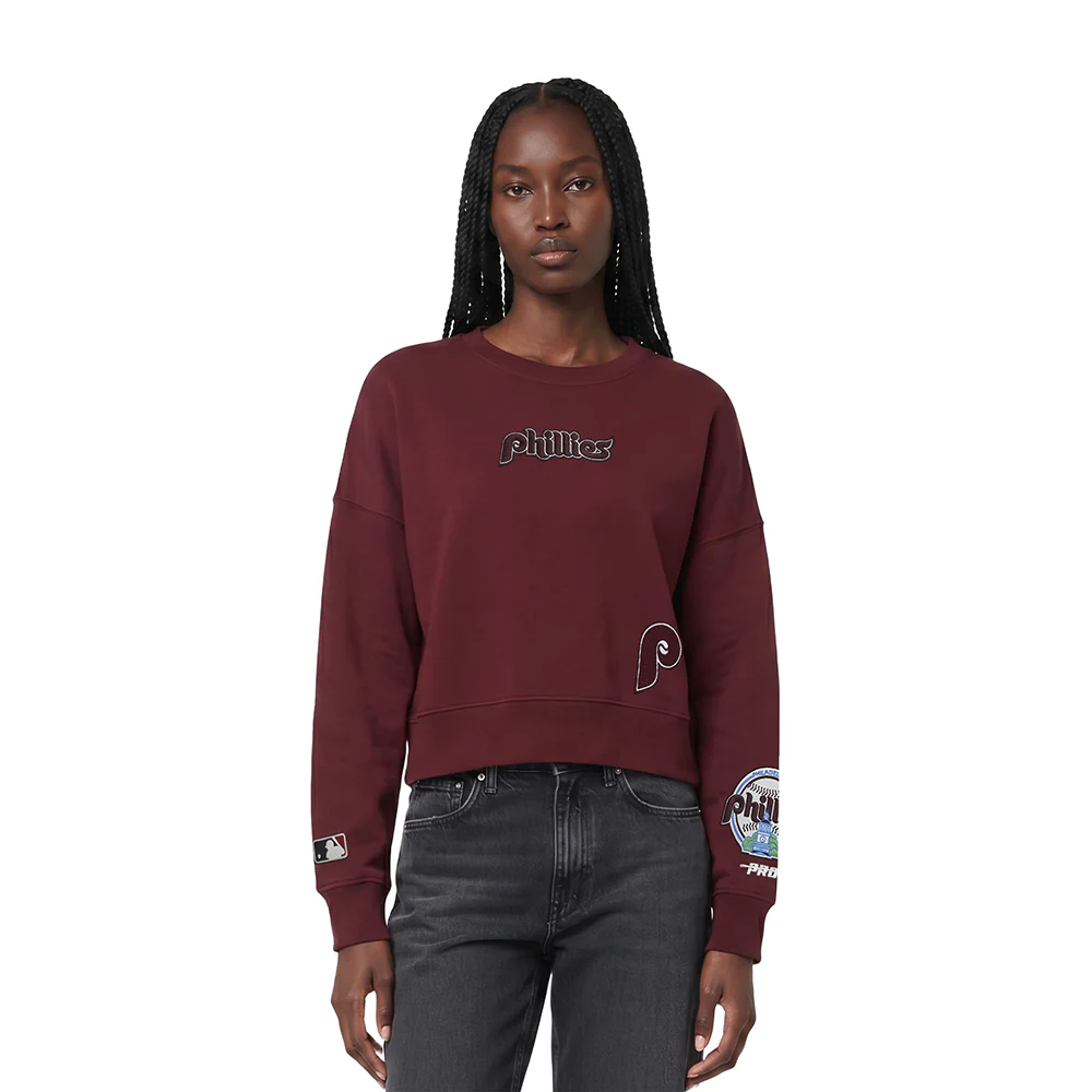 MLB PHILADELPHIA PHILLIES WINGSPAN WOMEN'S FLEECE CREWNECK (WINE) - Image 2