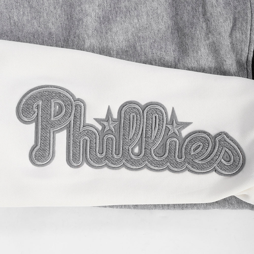 MLB PHILADELPHIA PHILLIES REVERSE FRENCH TERRY WOMEN'S COLOR BLOCK FLEECE FULL ZIP HOODIE (BLACK/GRAY/EGGSHELL) - Image 13
