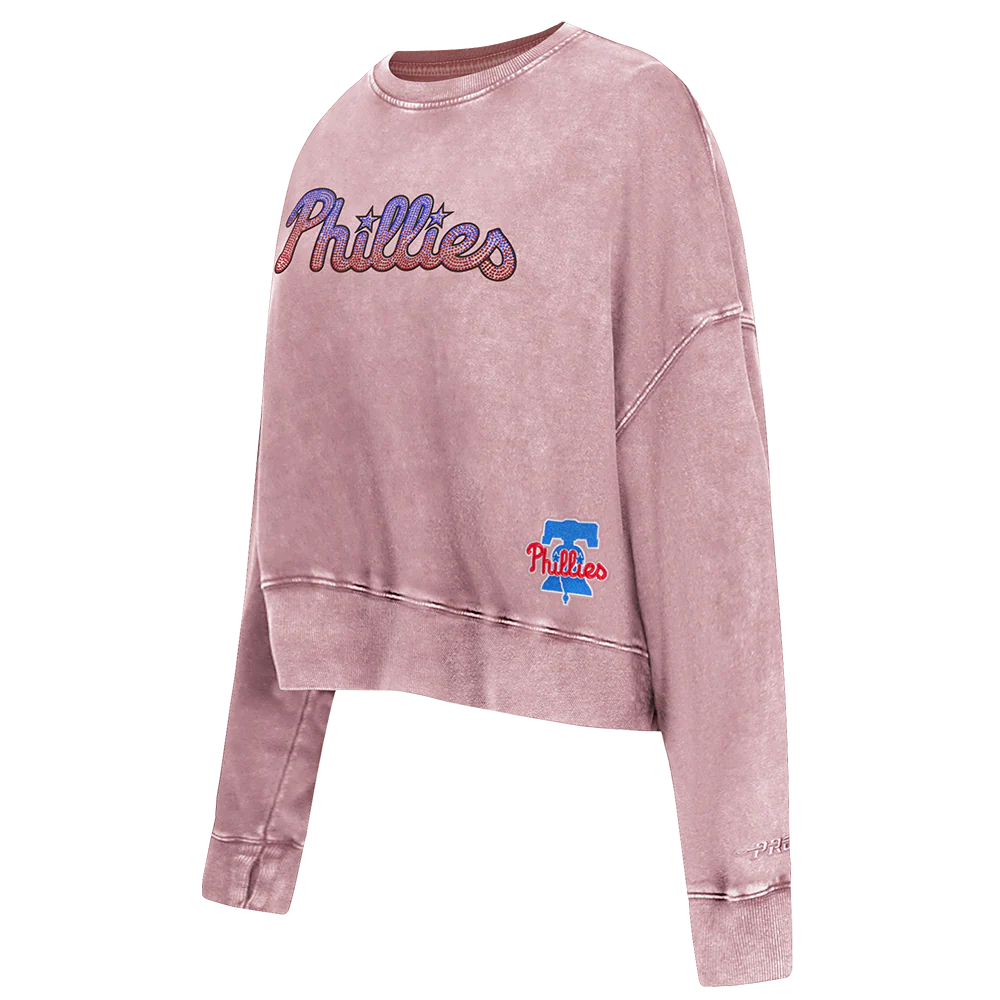 MLB PHILADELPHIA PHILLIES WASHED JEWELS WOMEN'S CREWNECK (WASHED MAUVE) - Image 3