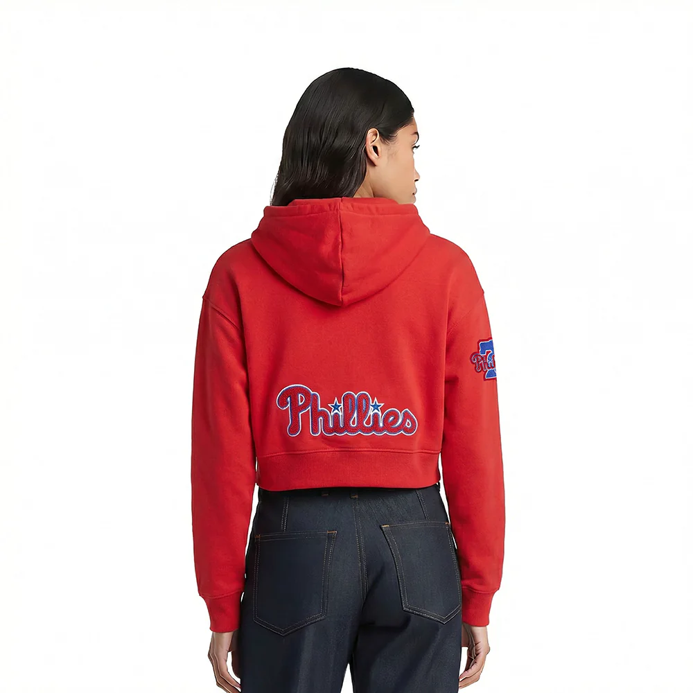 MLB PHILADELPHIA PHILLIES CLASSIC CHENILLE WOMEN'S FLC CROPPED PO HOOD (RED) - Image 2