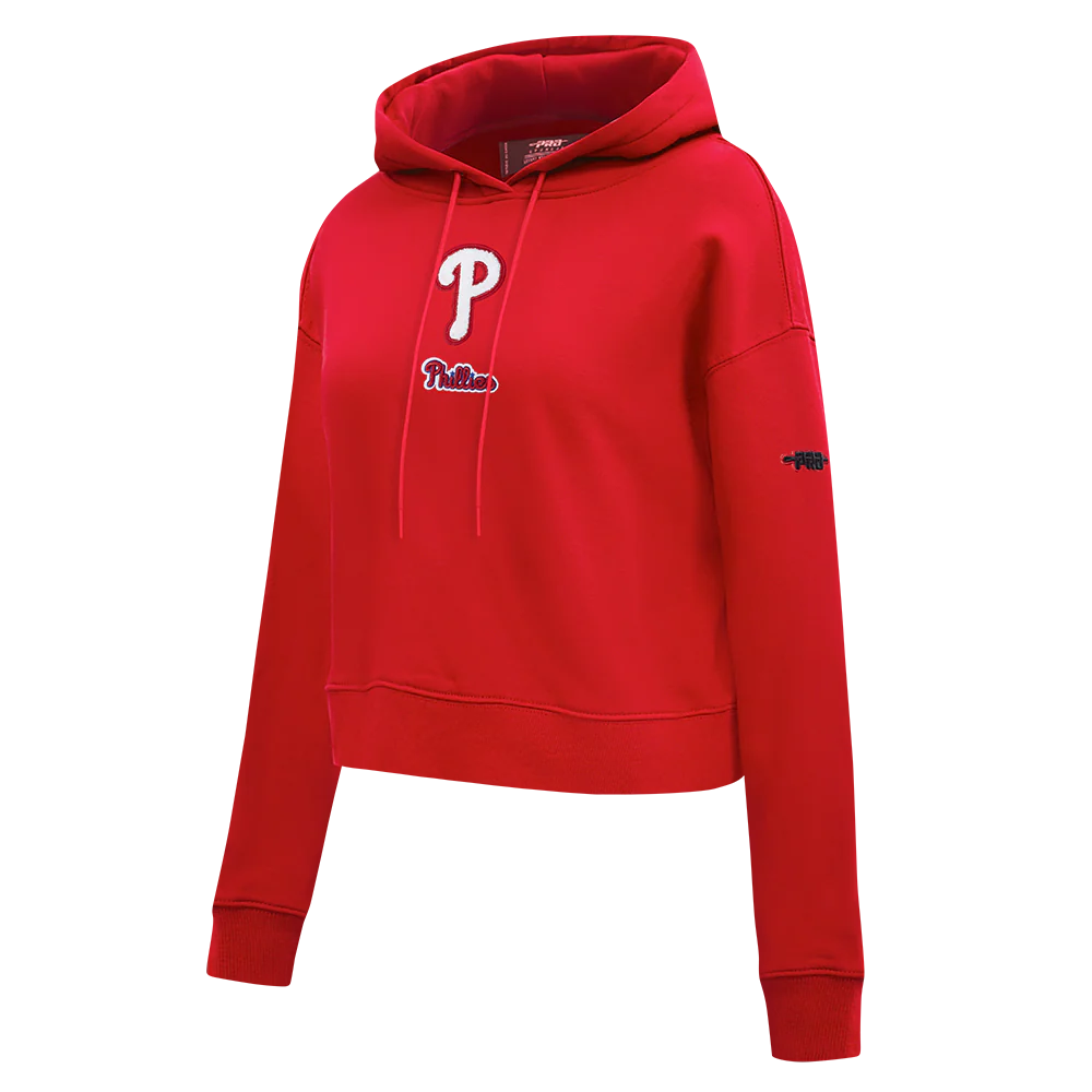 MLB PHILADELPHIA PHILLIES CLASSIC CHENILLE WOMEN'S FLC CROPPED PO HOOD (RED) - Image 3