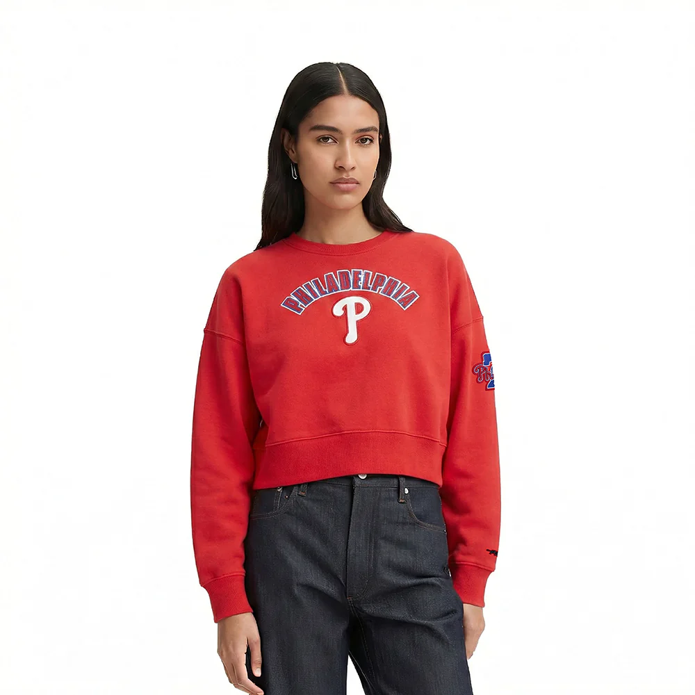 MLB PHILADELPHIA PHILLIES CLASSIC CHENILLE WOMEN'S FLC CREWNECK (RED)