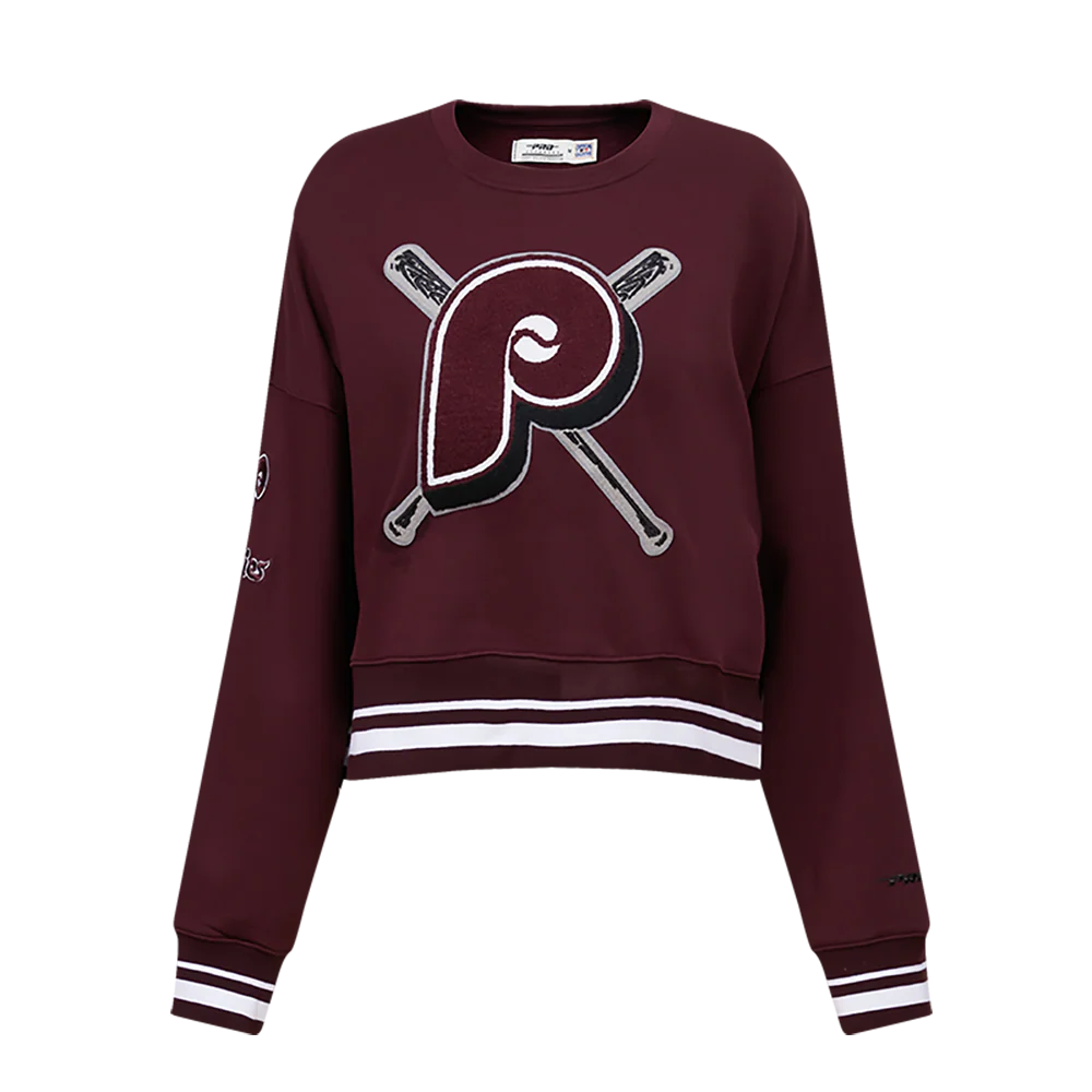 MLB PHILADELPHIA PHILLIES RETRO MASHUP WOMEN'S RIB CREWNECK (WINE)