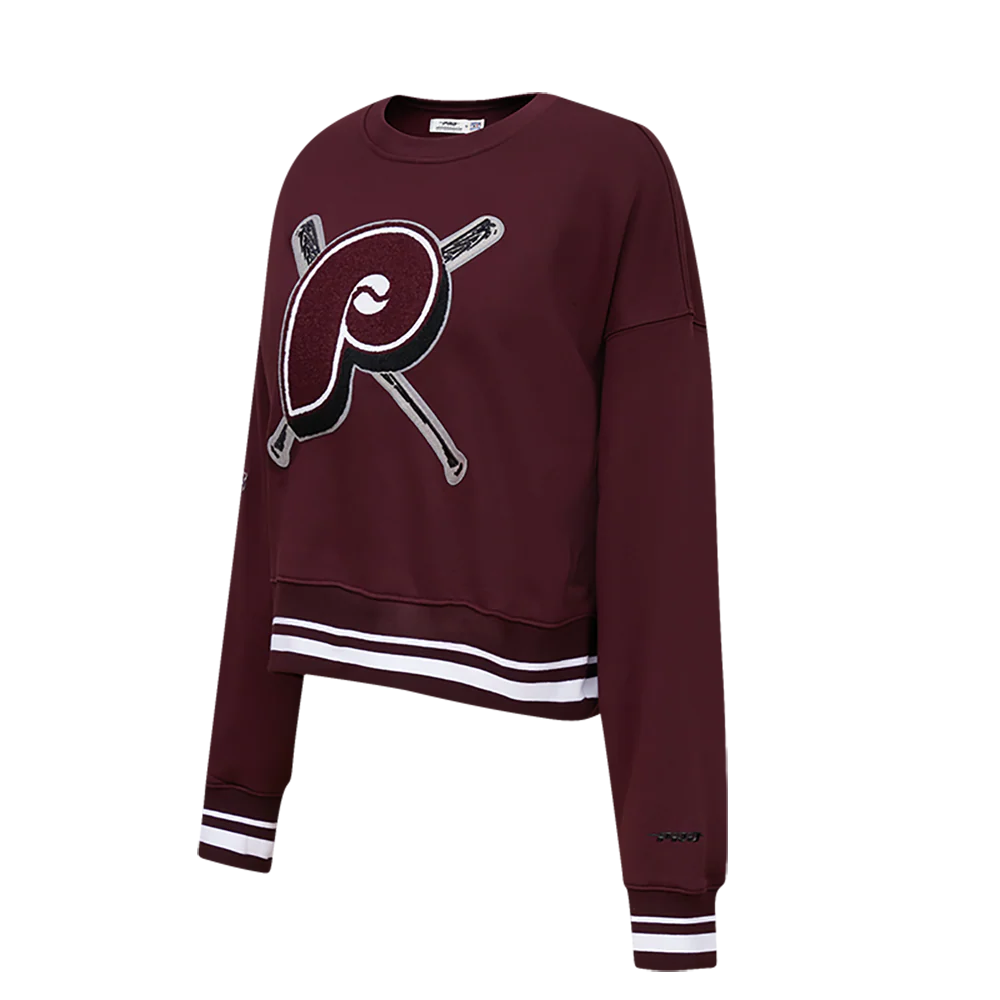MLB PHILADELPHIA PHILLIES RETRO MASHUP WOMEN'S RIB CREWNECK (WINE) - Image 2