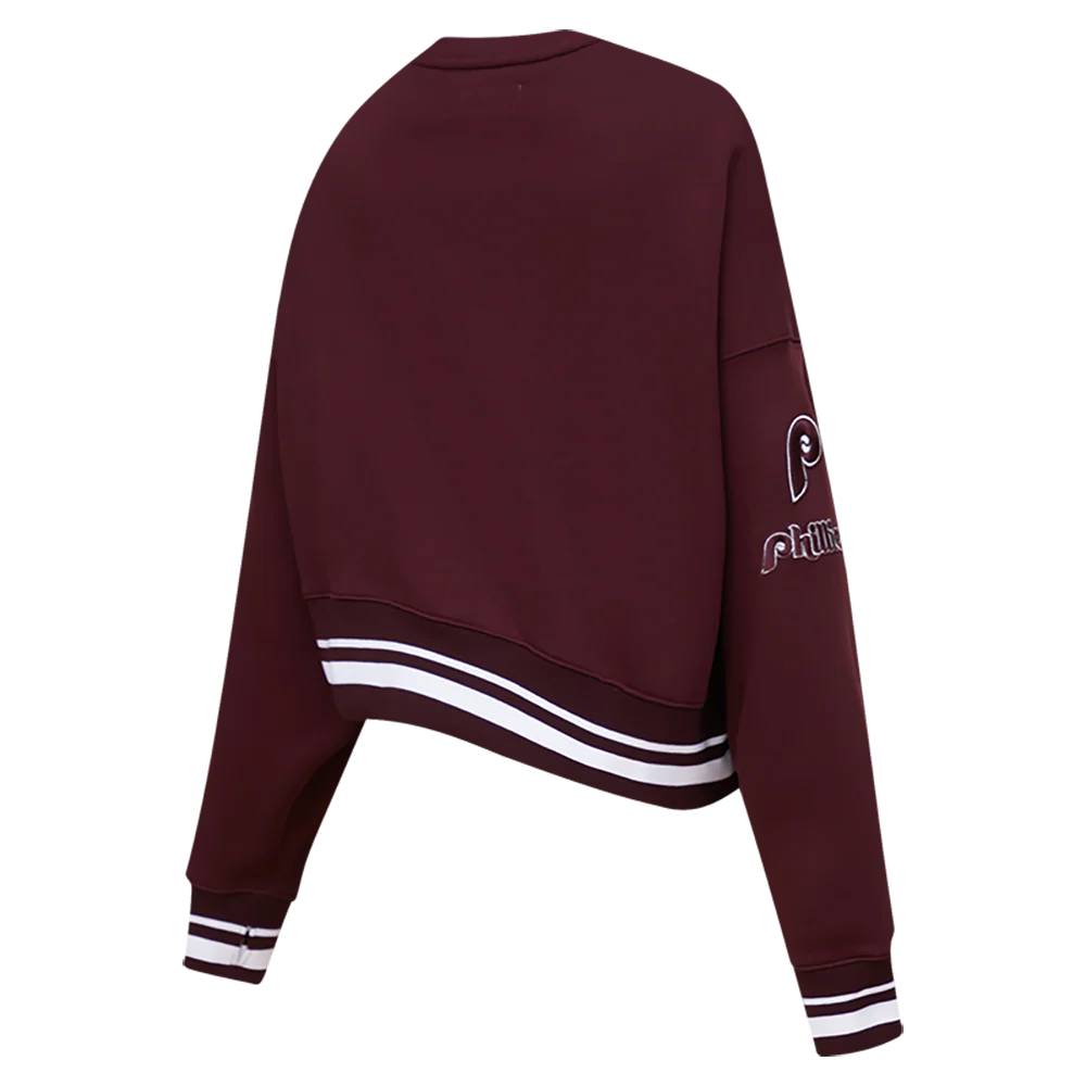 MLB PHILADELPHIA PHILLIES RETRO MASHUP WOMEN'S RIB CREWNECK (WINE) - Image 3