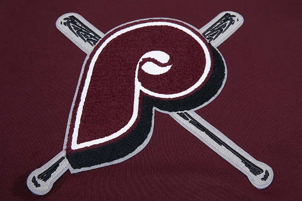 MLB PHILADELPHIA PHILLIES RETRO MASHUP WOMEN'S RIB CREWNECK (WINE) - Image 5
