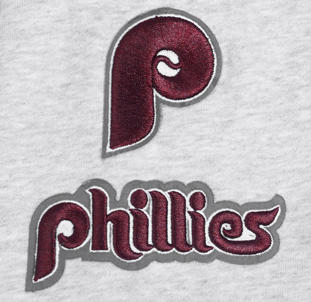 MLB PHILADELPHIA PHILLIES RETRO CLASSIC WOMEN'S CROPPED PULLOVER HOODIE (HEATHER GREY) - Image 6