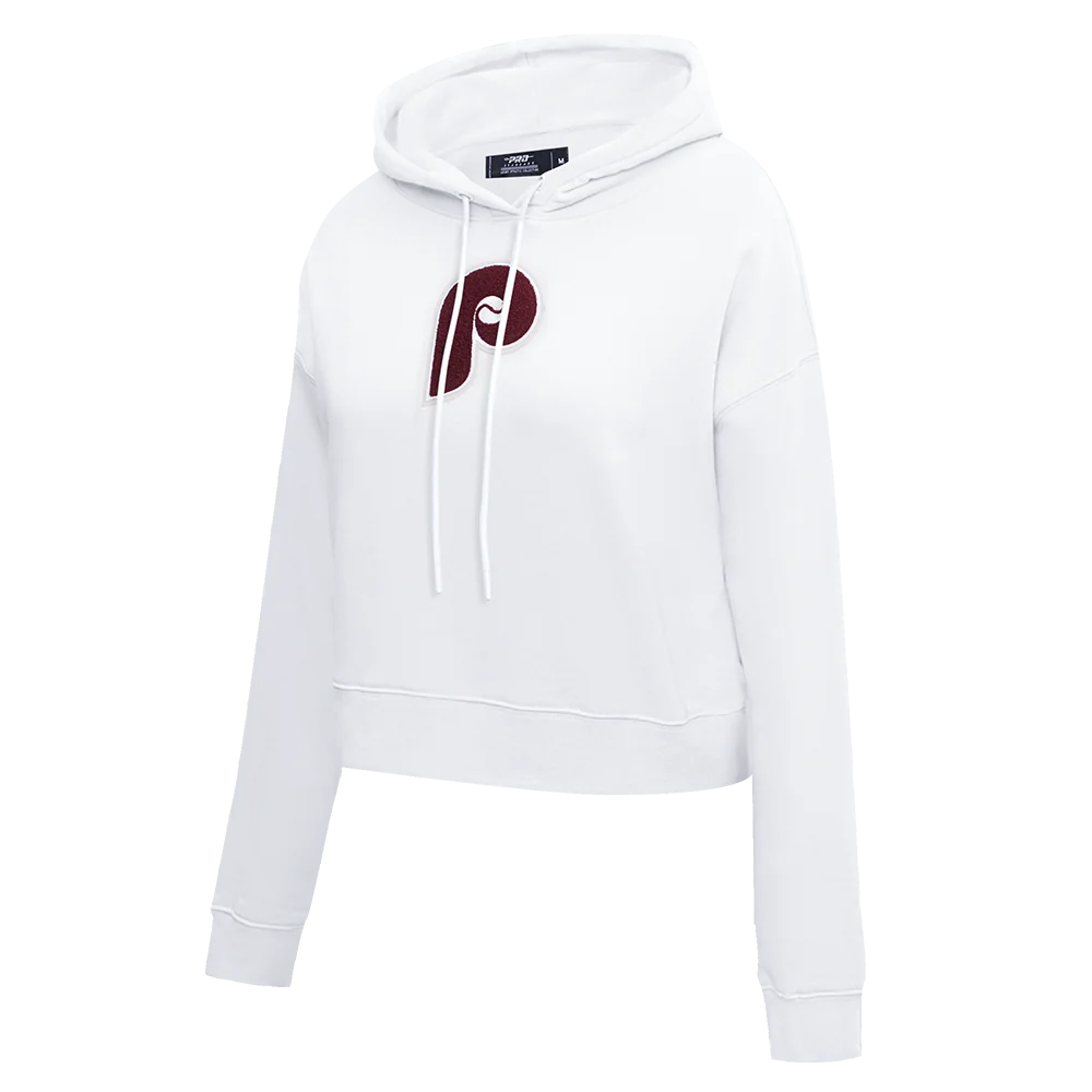 MLB PHILADELPHIA PHILLIES RETRO CLASSIC WOMEN'S CROPPED PULLOVER HOODIE (WHITE) - Image 2