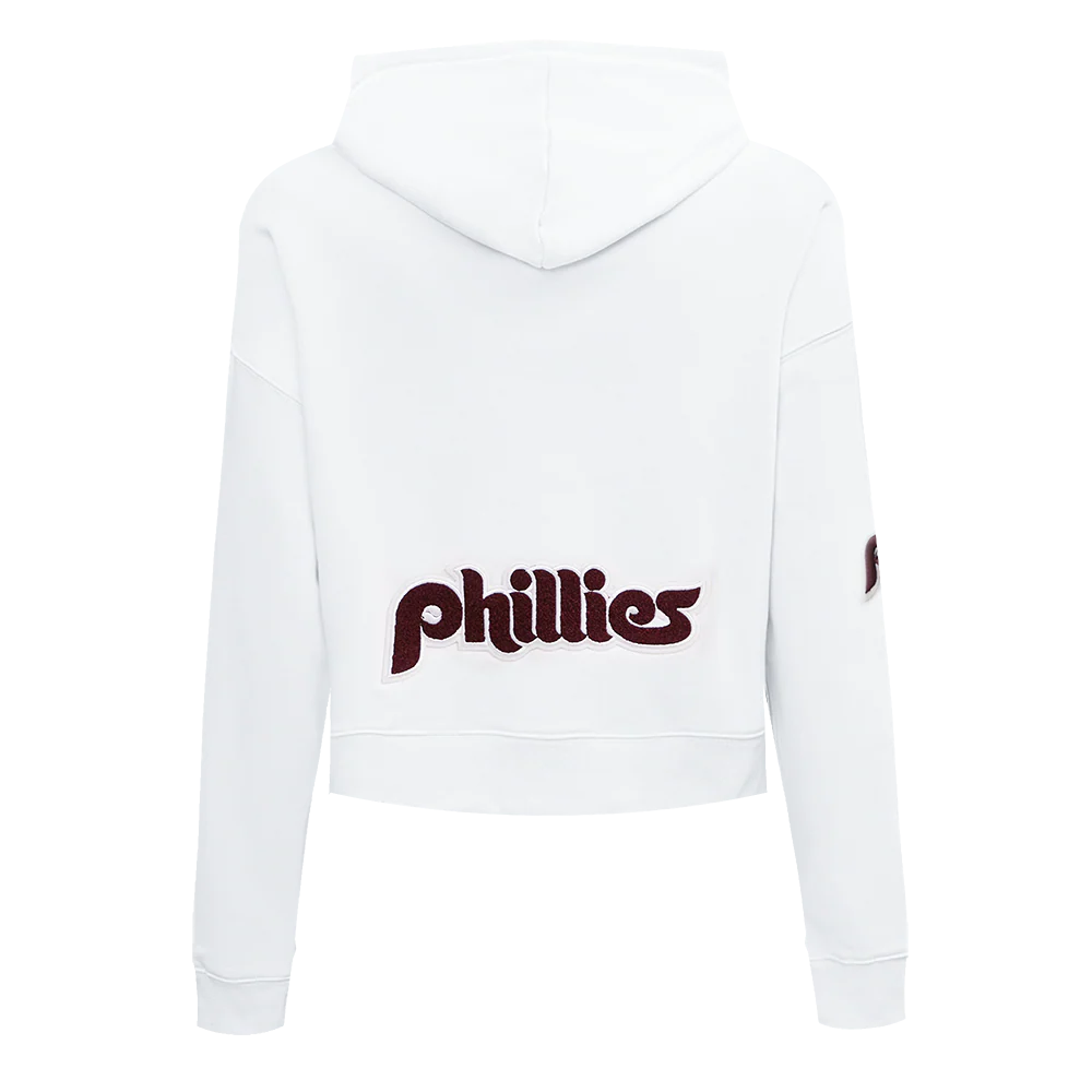 MLB PHILADELPHIA PHILLIES RETRO CLASSIC WOMEN'S CROPPED PULLOVER HOODIE (WHITE) - Image 3
