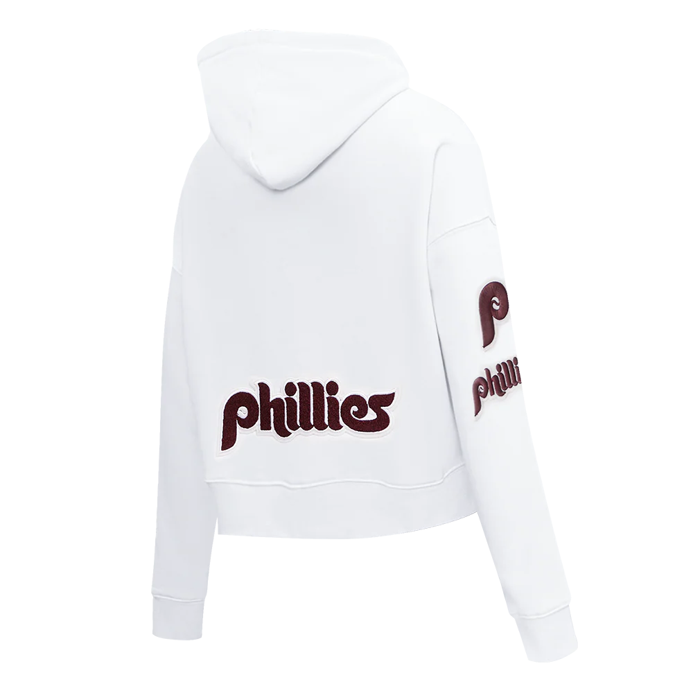 MLB PHILADELPHIA PHILLIES RETRO CLASSIC WOMEN'S CROPPED PULLOVER HOODIE (WHITE) - Image 4