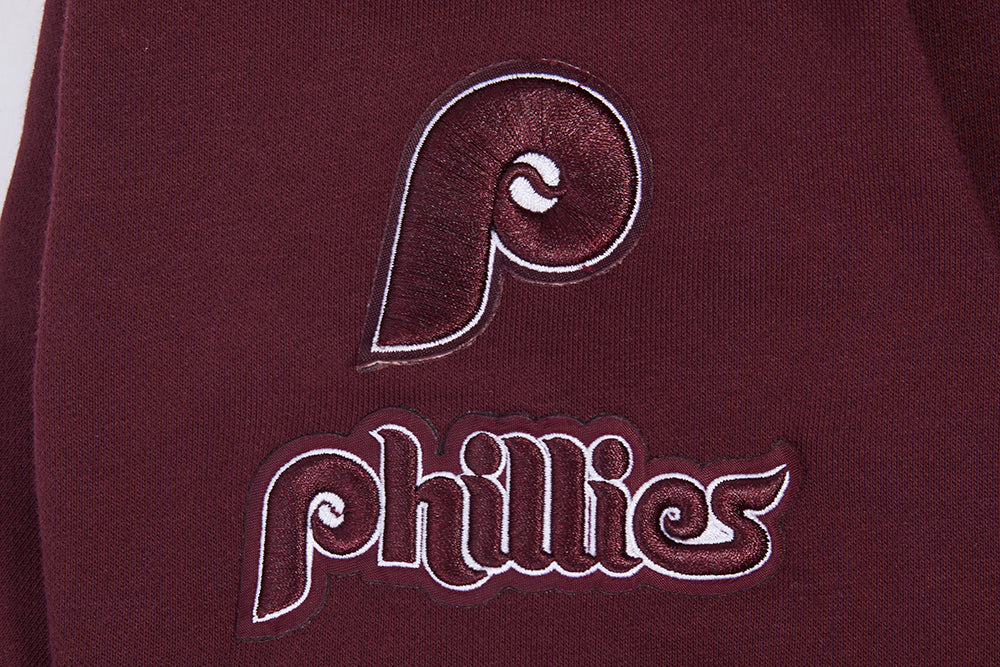 MLB PHILADELPHIA PHILLIES RETRO CLASSIC WOMEN'S CROPPED PULLOVER HOODIE (WINE) - Image 6