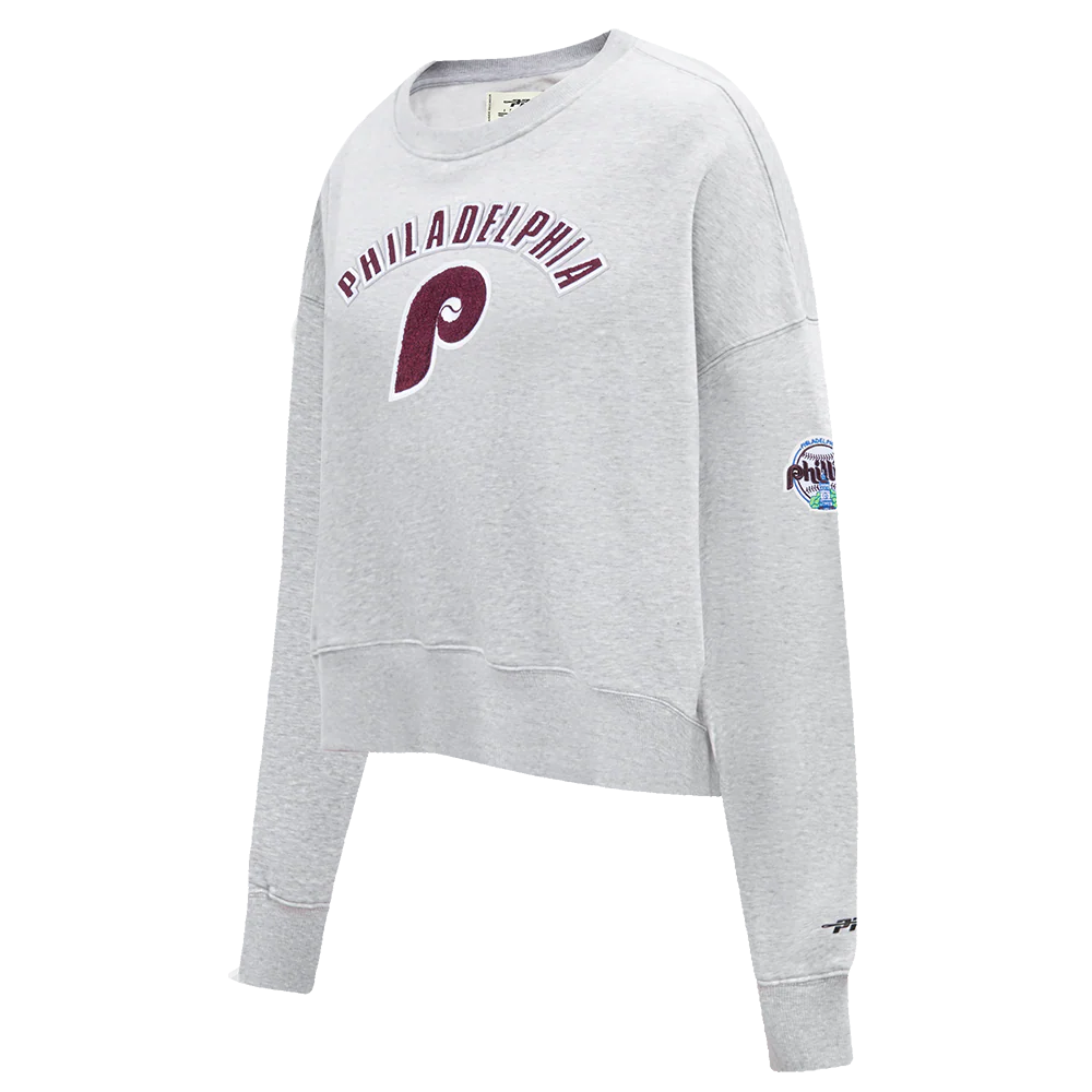 MLB PHILADELPHIA PHILLIES RETRO CLASSIC WOMEN'S CREWNECK (HEATHER GREY) - Image 2