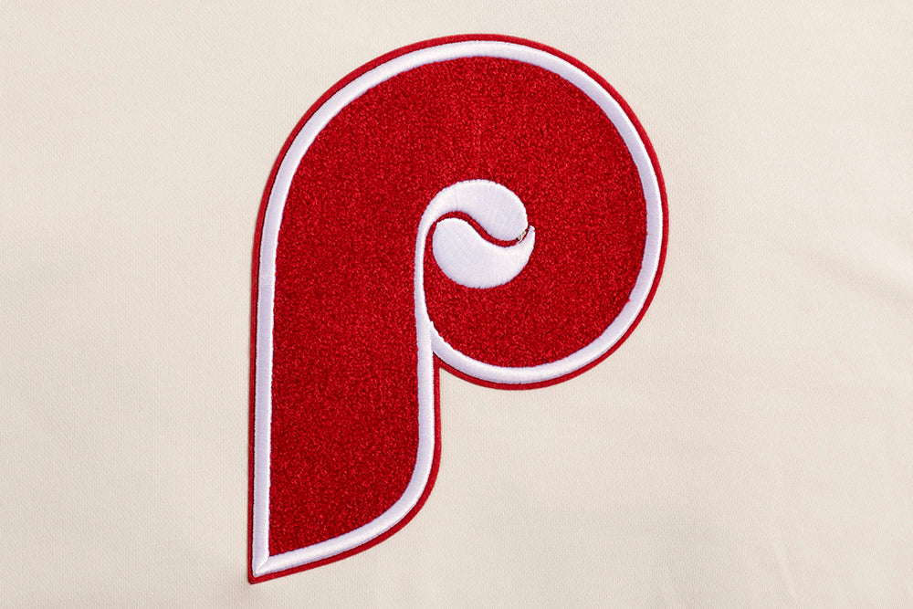 MLB PHILADELPHIA PHILLIES RETRO CLASSIC WOMEN'S CROPPED PULLOVER HOODIE (EGGSHELL/ RED) - Image 5