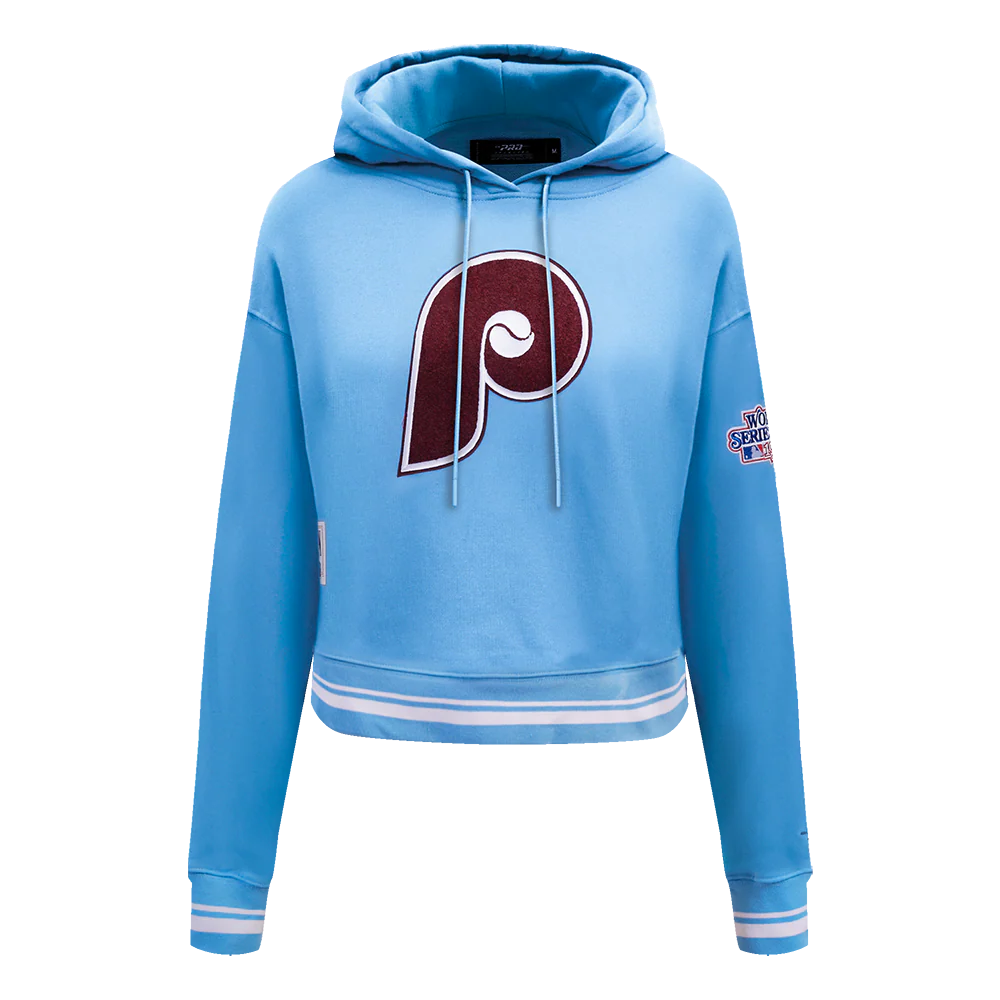 MLB PHILADELPHIA PHILLIES RETRO CLASSIC WOMEN'S CROPPED PULLOVER HOODIE (UNIVERSITY BLUE)