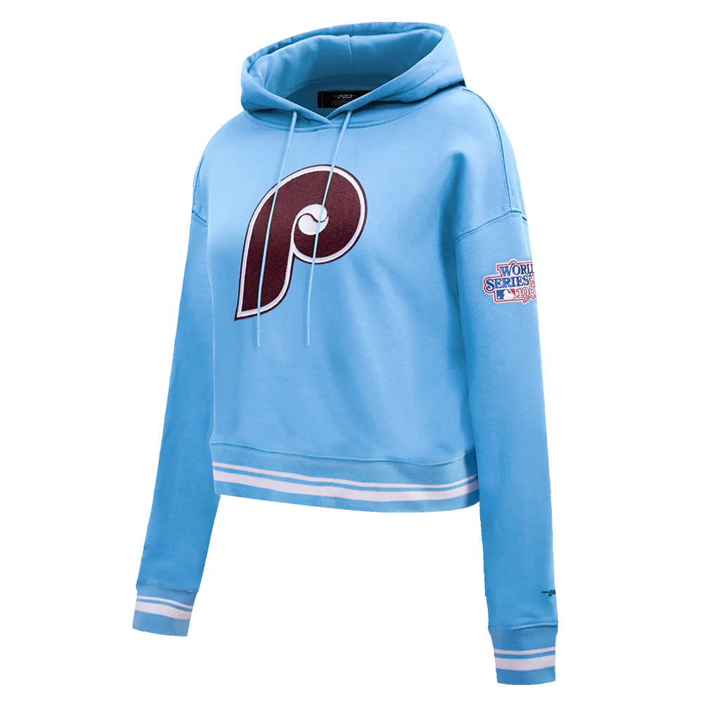 MLB PHILADELPHIA PHILLIES RETRO CLASSIC WOMEN'S CROPPED PULLOVER HOODIE (UNIVERSITY BLUE) - Image 2