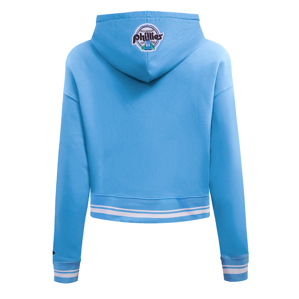 MLB PHILADELPHIA PHILLIES RETRO CLASSIC WOMEN'S CROPPED PULLOVER HOODIE (UNIVERSITY BLUE) - Image 3
