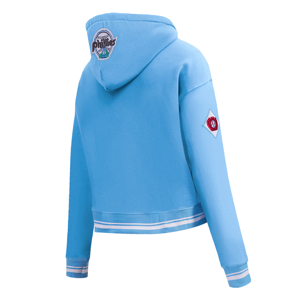 MLB PHILADELPHIA PHILLIES RETRO CLASSIC WOMEN'S CROPPED PULLOVER HOODIE (UNIVERSITY BLUE) - Image 4
