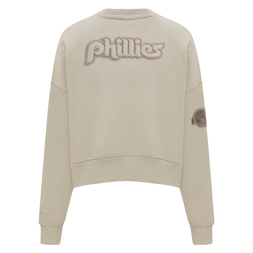 MLB PHILADELPHIA PHILLIES RETRO NEUTRAL WOMEN'S CREWNECK (TAUPE) - Image 3