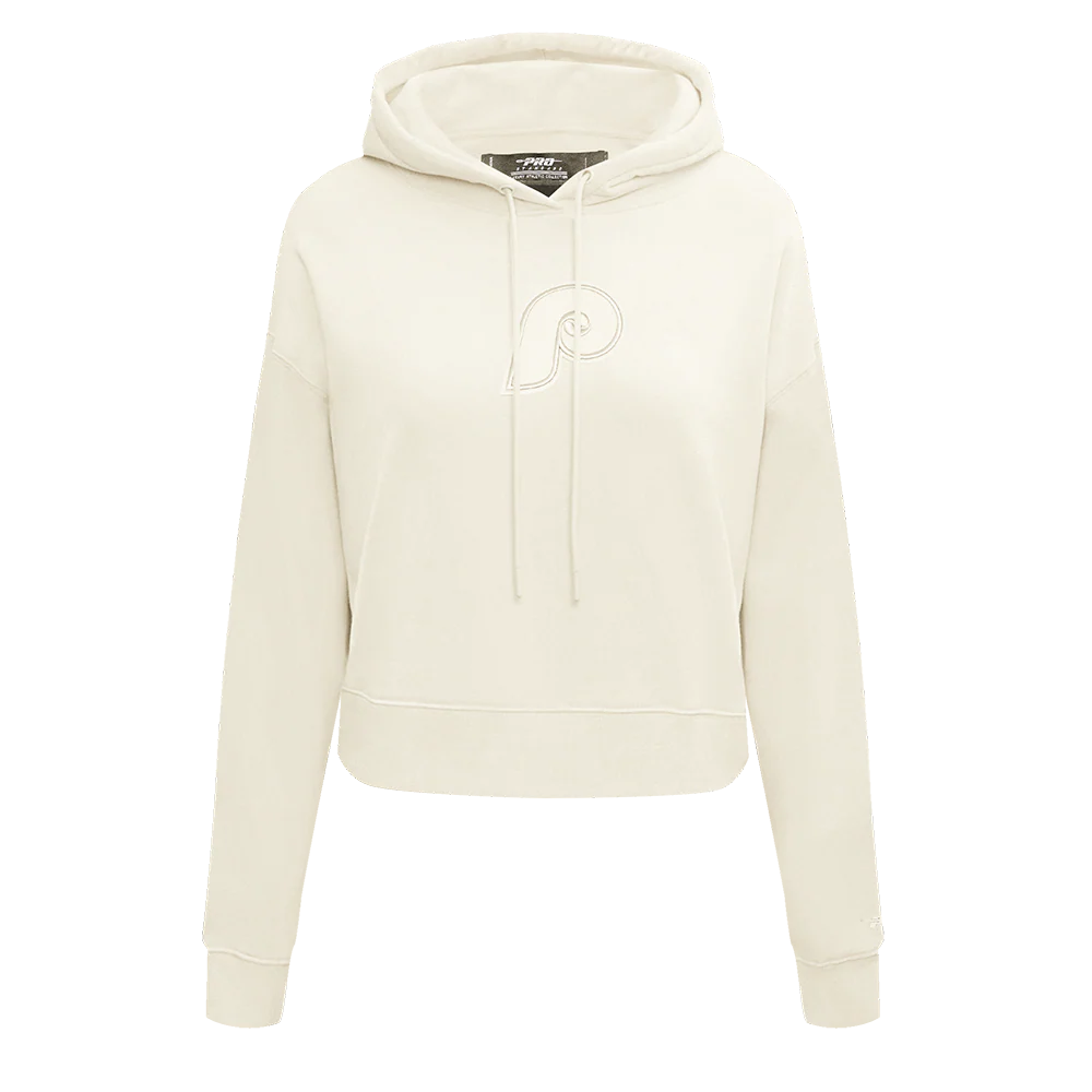 MLB PHILADELPHIA PHILLIES RETRO NEUTRAL WOMEN'S CROPPED PULLOVER HOODIE (EGGSHELL)