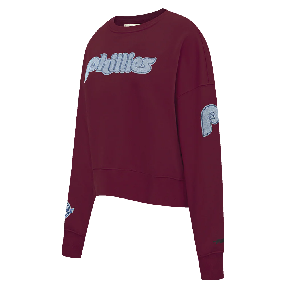 MLB PHILADELPHIA PHILLIES VARSITY BLUES WOMEN'S CREWNECK (WINE) - Image 2