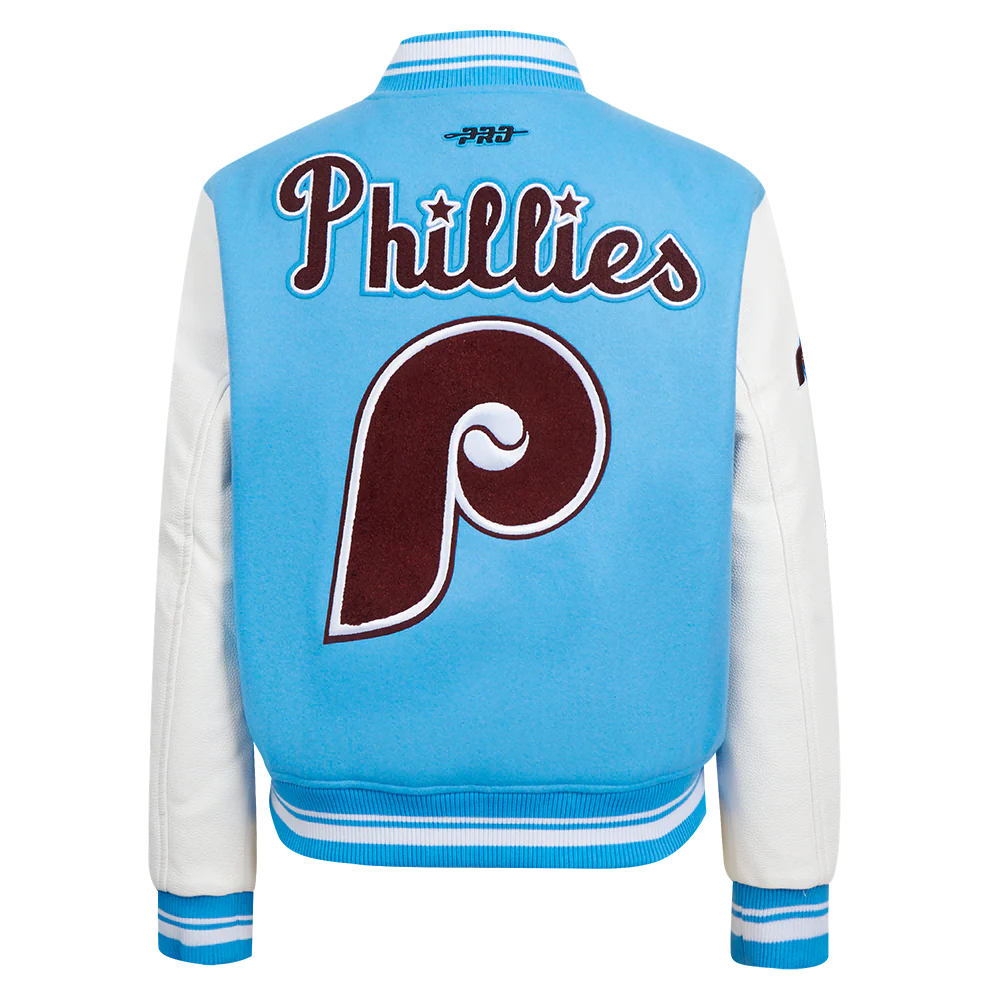 MLB PHILADELPHIA PHILLIES RETRO CLASSIC WOMEN'S RIB WOOL VARSITY JACKET (UNIVERSITY BLUE/WHITE) - Image 3