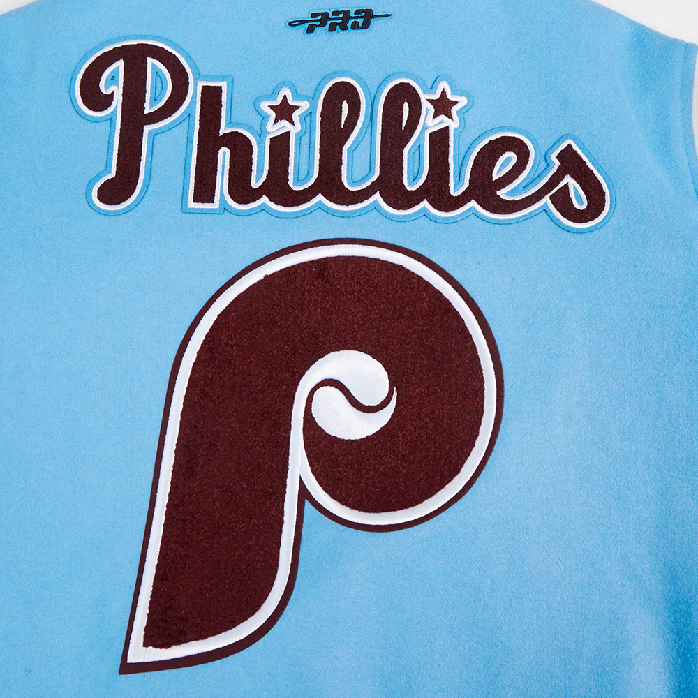 MLB PHILADELPHIA PHILLIES RETRO CLASSIC WOMEN'S RIB WOOL VARSITY JACKET (UNIVERSITY BLUE/WHITE) - Image 5