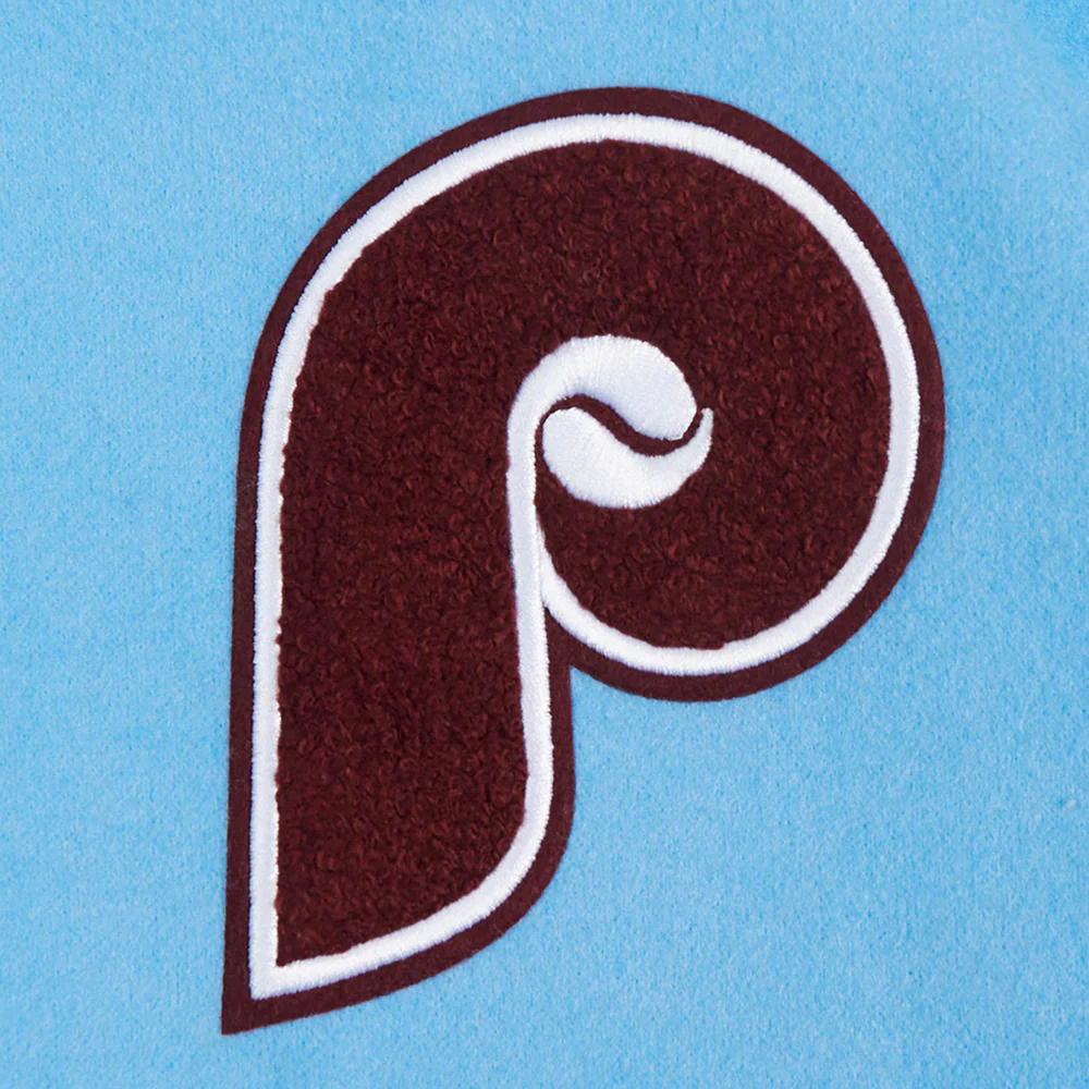 MLB PHILADELPHIA PHILLIES RETRO CLASSIC WOMEN'S RIB WOOL VARSITY JACKET (UNIVERSITY BLUE/WHITE) - Image 7
