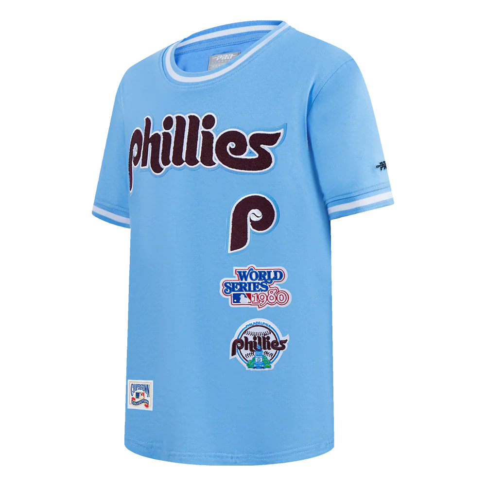 MLB PHILADELPHIA PHILLIES RETRO CLASSIC LITTLE BOYS SHORT SLEEVE STRIPED RIB TOP (UNIVERSITY BLUE) - Image 2