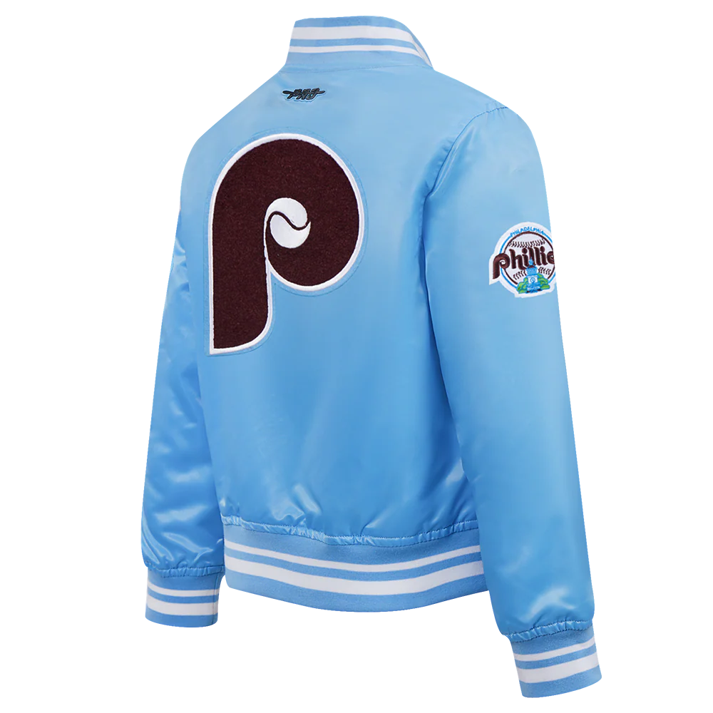 MLB PHILADELPHIA PHILLIES RETRO CLASSIC LITTLE BOYS RIB SATIN JACKET (UNIVERSITY BLUE) - Image 4