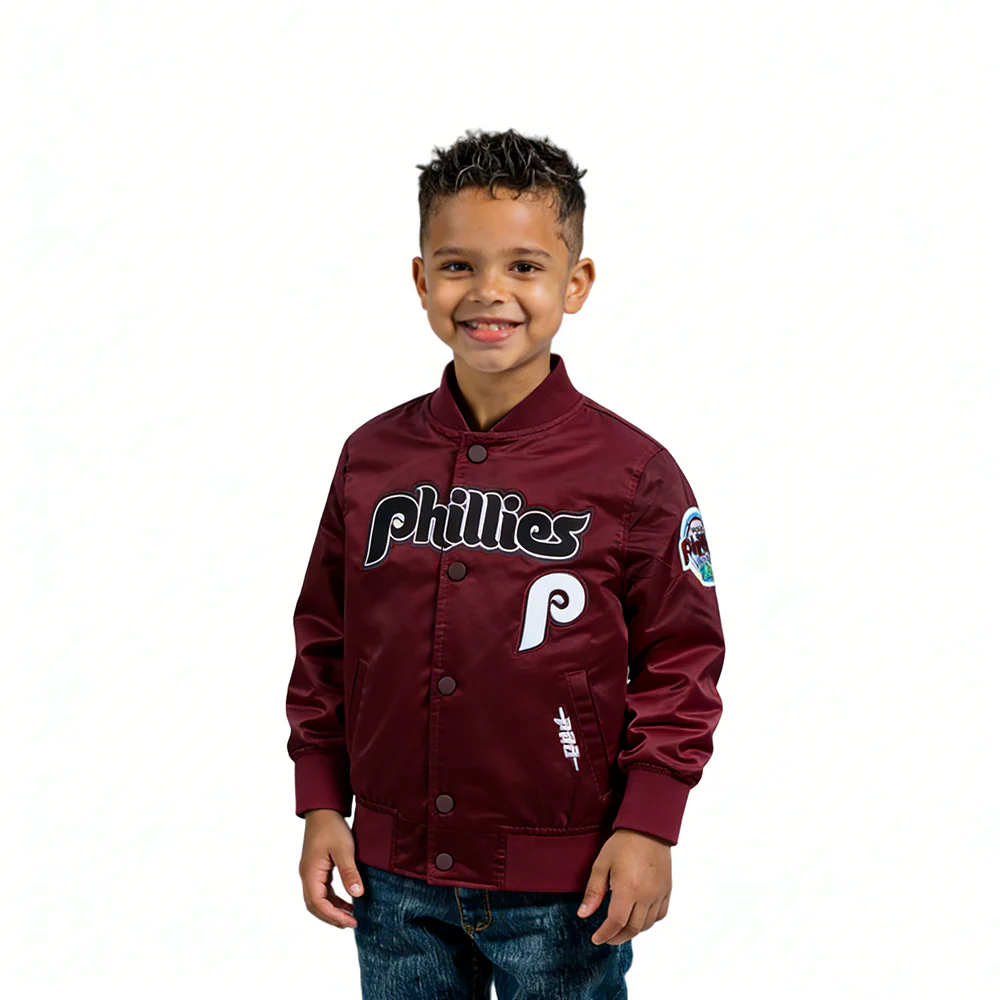 MLB PHILADELPHIA PHILLIES CLASSIC CHENILLE TODDLER BOY'S SATIN JACKET (WINE)
