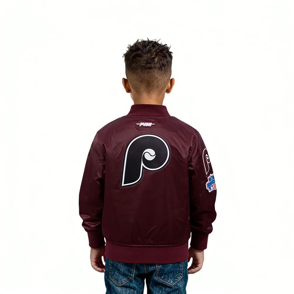 MLB PHILADELPHIA PHILLIES CLASSIC CHENILLE TODDLER BOY'S SATIN JACKET (WINE) - Image 2