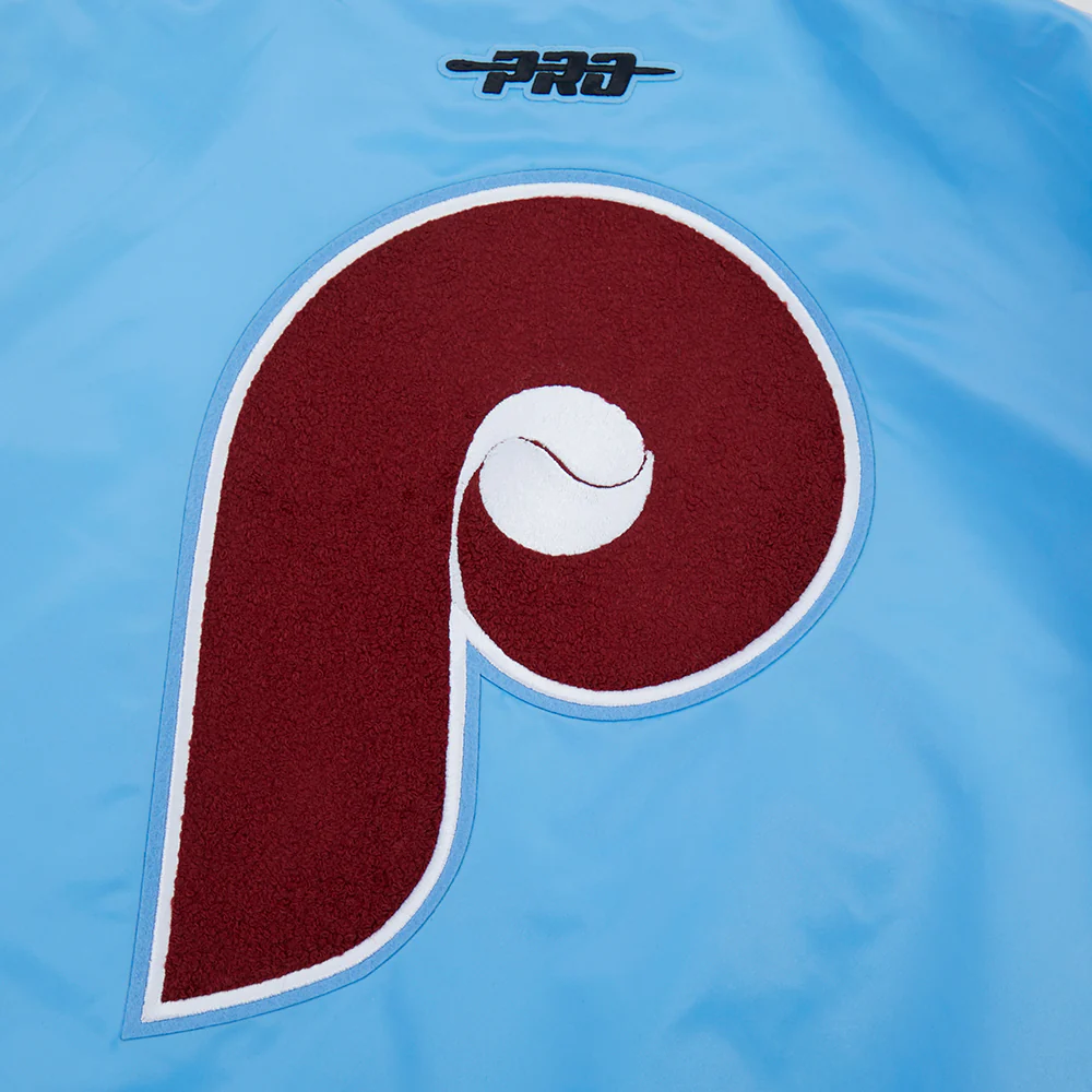 MLB PHILADELPHIA PHILLIES RETRO CLASSICS WOMEN'S SATIN JACKET (UNIVERSITY BLUE) - Image 10