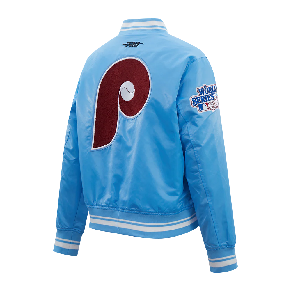 MLB PHILADELPHIA PHILLIES RETRO CLASSICS WOMEN'S SATIN JACKET (UNIVERSITY BLUE) - Image 4