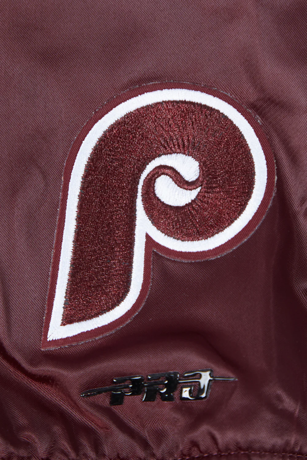 MLB PHILADELPHIA PHILLIES RETRO MASHUP WOMEN'S RIB SATIN JACKET (WINE) - Image 7