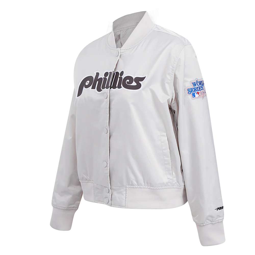 MLB PHILADELPHIA PHILLIES RETRO CLASSIC WOMEN'S SATIN JACKET (SILVER) - Image 2