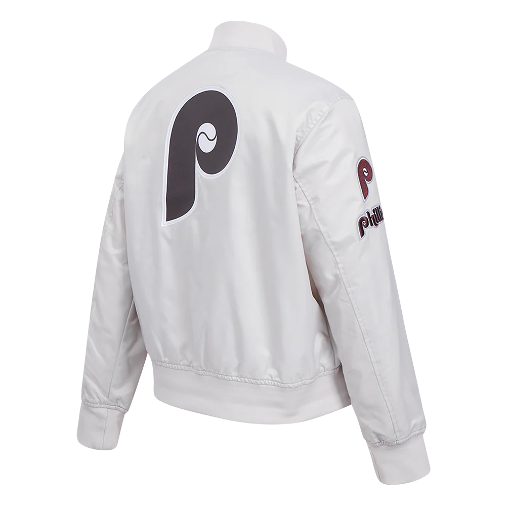 MLB PHILADELPHIA PHILLIES RETRO CLASSIC WOMEN'S SATIN JACKET (SILVER) - Image 4