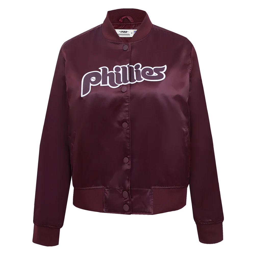 MLB PHILADELPHIA PHILLIES RETRO CLASSIC WOMEN'S SATIN JACKET (WINE)