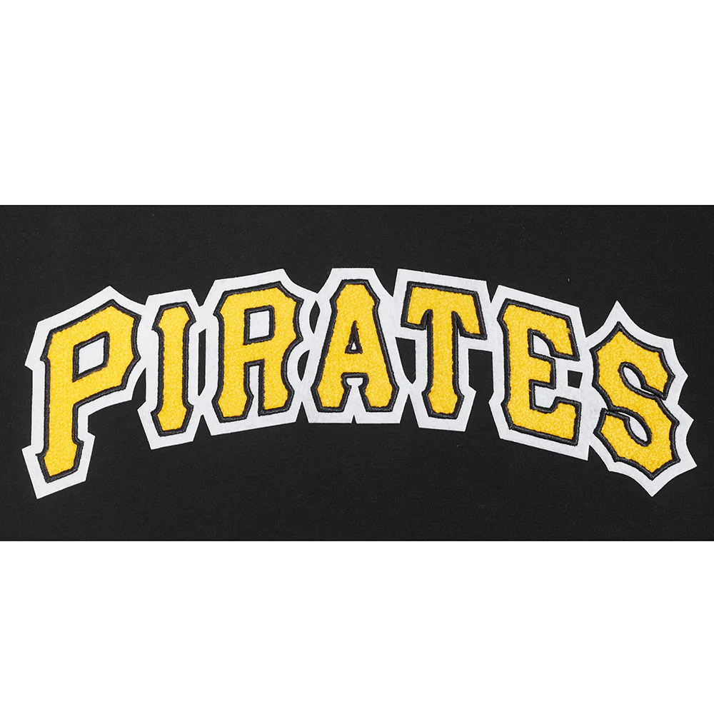 MLB PITTSBURGH PIRATES CLASSIC CHENILLE MEN'S DOUBLE KNIT SHORT SLEEVE PULLOVER HOODIE (BLACK/YELLOW) - Image 5