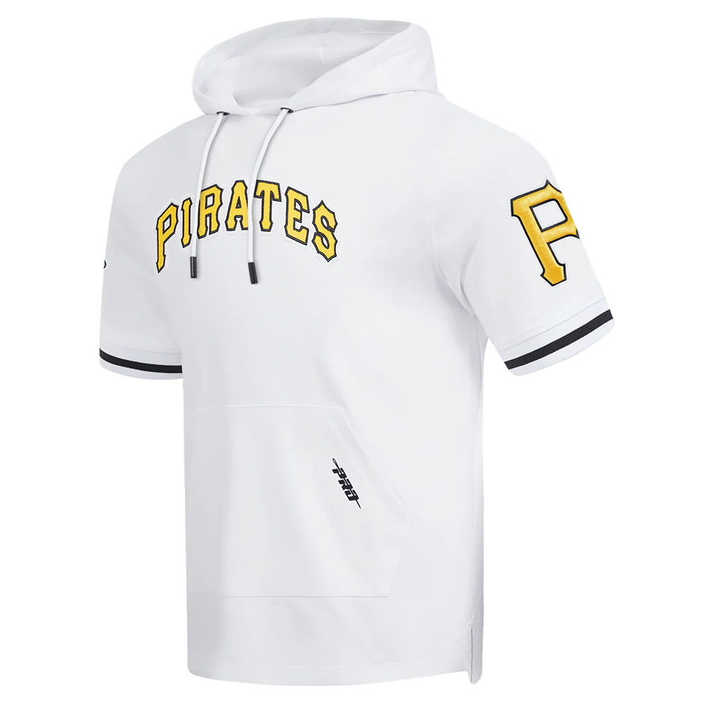 MLB PITTSBURGH PIRATES CLASSIC CHENILLE MEN'S DOUBLE KNIT SHORT SLEEVE PULLOVER HOODIE (WHITE/BLACK) - Image 2