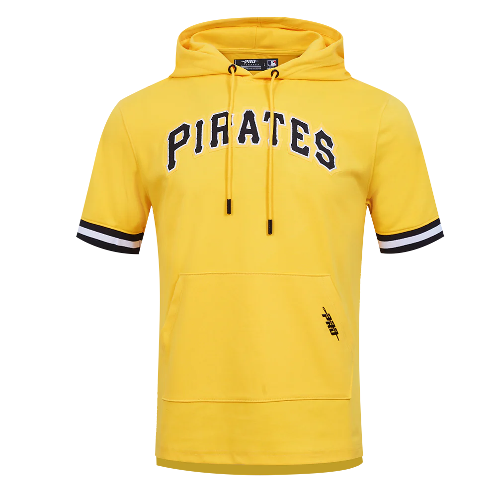MLB PITTSBURGH PIRATES CLASSIC CHENILLE MEN'S DOUBLE KNIT SHORT SLEEVE PULLOVER HOODIE (YELLOW/BLACK)