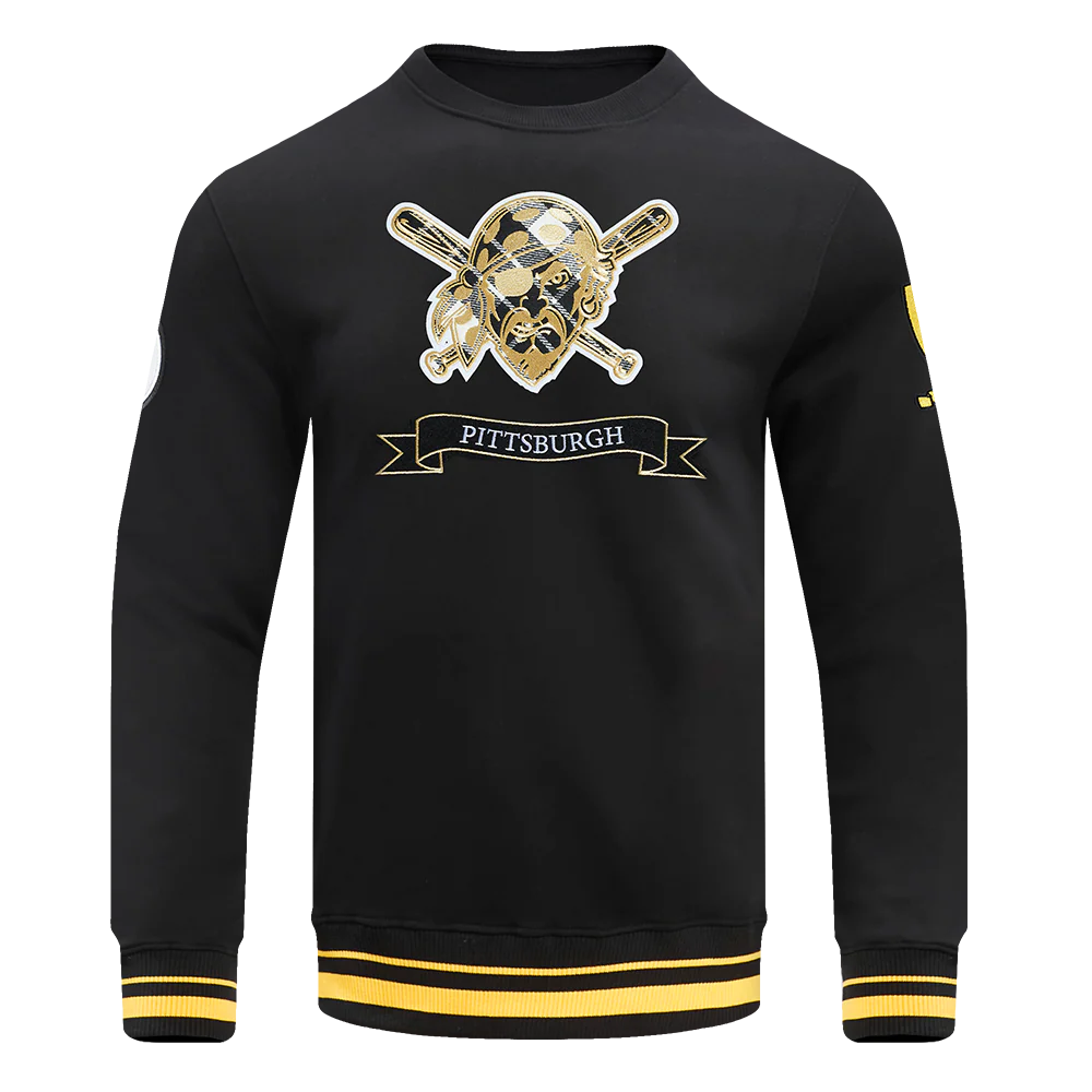 MLB PITTSBURGH PIRATES PRO PREP RIB FLEECE MEN'S CREWNECK (BLACK/YELLOW)