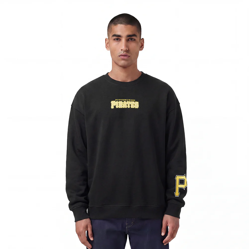 MLB PITTSBURGH PIRATES WINGSPAN MEN'S DROP SHOULDER FLEECE CREWNECK (BLACK) - Image 2