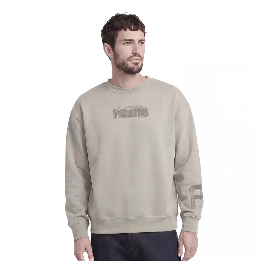 MLB PITTSBURGH PIRATES WINGSPAN MEN'S DROP SHOULDER FLEECE CREWNECK (TAUPE) - Image 2