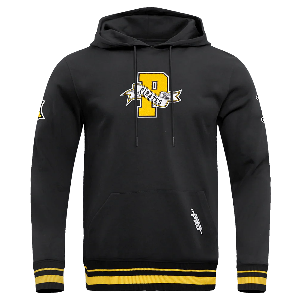 MLB PITTSBURGH PIRATES TEAM PENNANTS MEN'S RIB FLEECE PULLOVER HOODIE (BLACK/YELLOW)