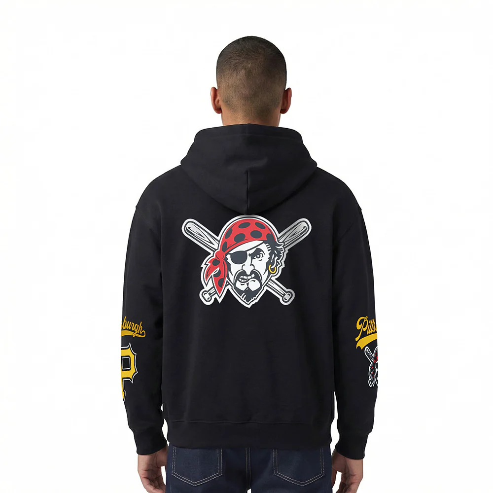 MLB PITTSBURGH PIRATES LIVING LARGE MEN'S DROP SHOULDER FLC PO HOODI (BLACK) - Image 2