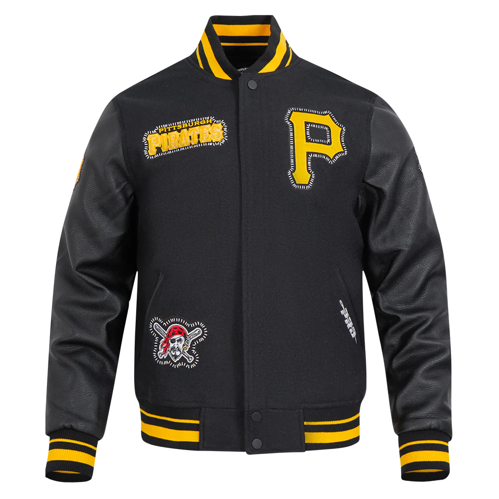 MLB PITTSBURGH PIRATES DIY PICK STITCH MEN'S RIB WOOL VARSITY JACKET (BLACK/YELLOW)