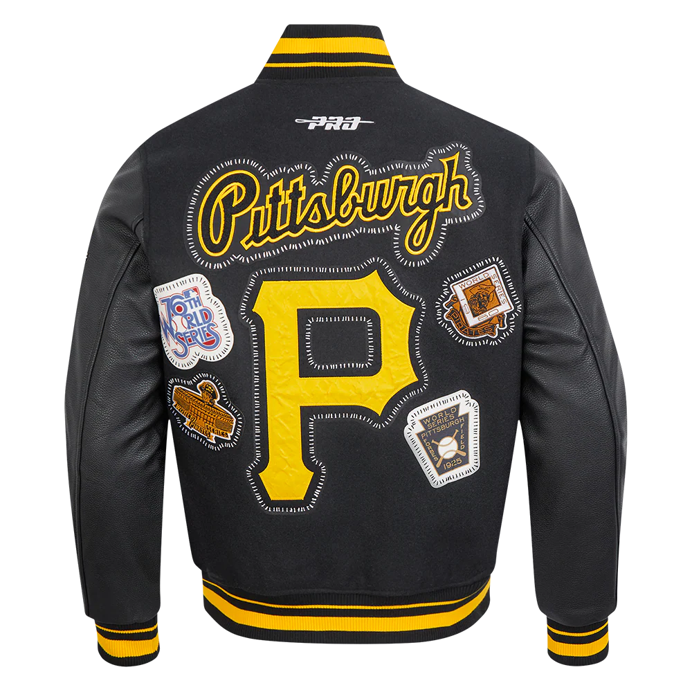MLB PITTSBURGH PIRATES DIY PICK STITCH MEN'S RIB WOOL VARSITY JACKET (BLACK/YELLOW) - Image 3