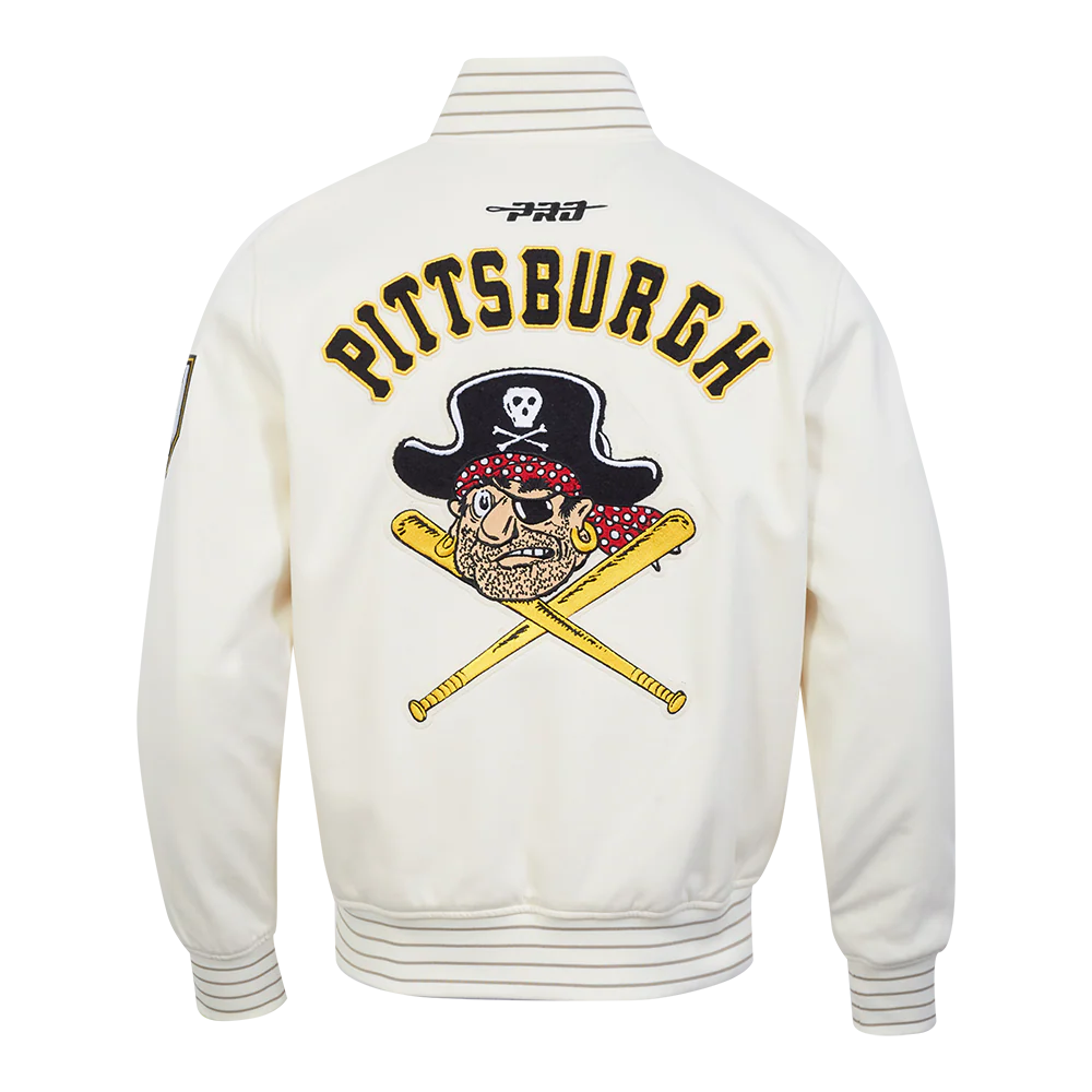 MLB PITTSBURGH PIRATES COOPERSTOWN LOGO PRO GAME DAY MEN'S DOUBLE KNIT JACKET (EGGSHELL/TAUPE/EGGSHELL) - Image 3
