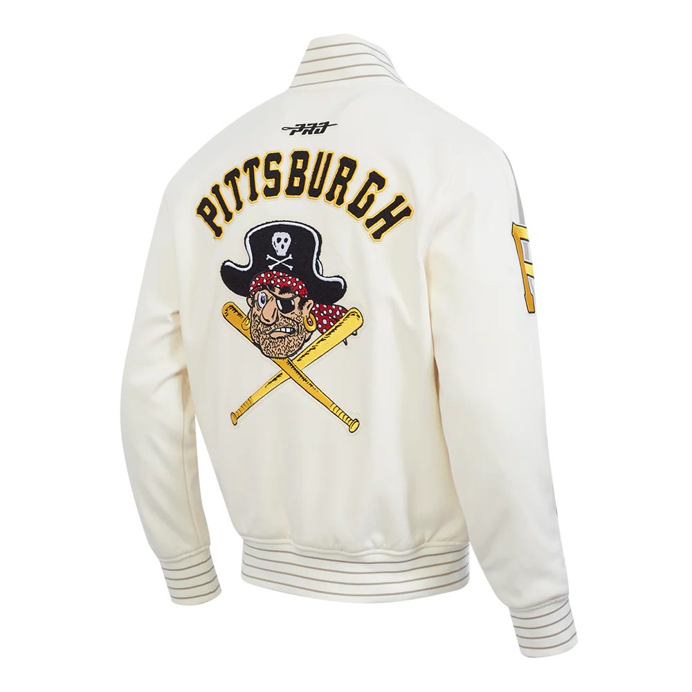 MLB PITTSBURGH PIRATES COOPERSTOWN LOGO PRO GAME DAY MEN'S DOUBLE KNIT JACKET (EGGSHELL/TAUPE/EGGSHELL) - Image 4