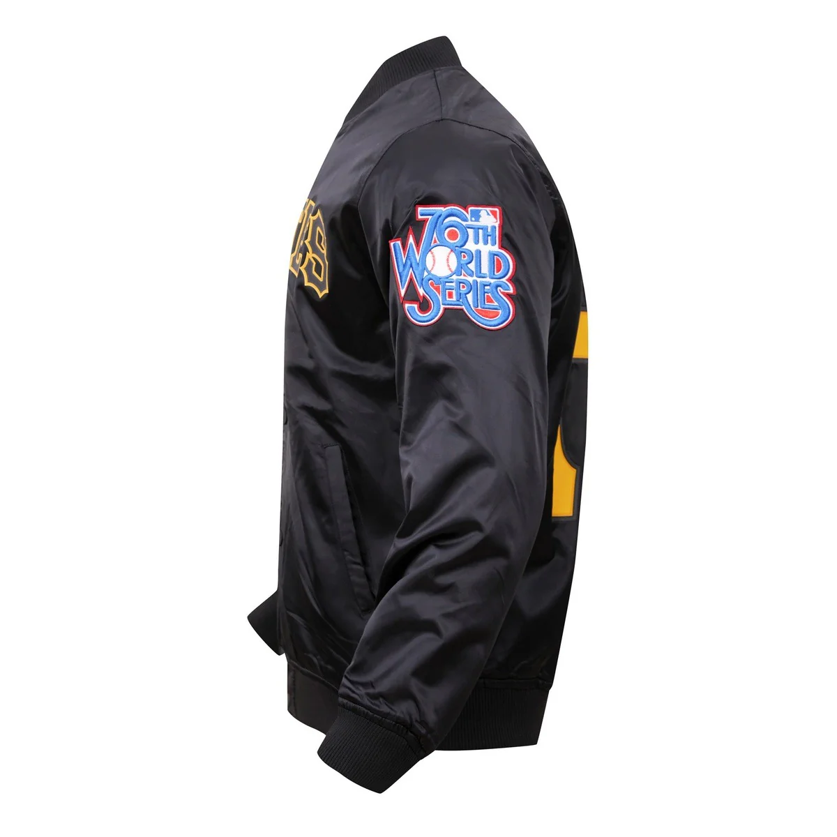 MLB PITTSBURGH PIRATES BIG LOGO WORLD SERIES MEN'S SATIN JACKET (BLACK) - Image 4